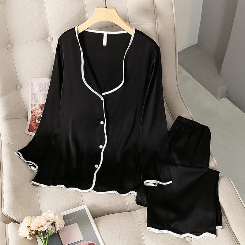 V Neck Pajamas Women's 2 Piece Pajama Set Rayon Pajamas Casual Shirts Pants Intimate Lingerie Soft Pajamas Casual Wear XL
