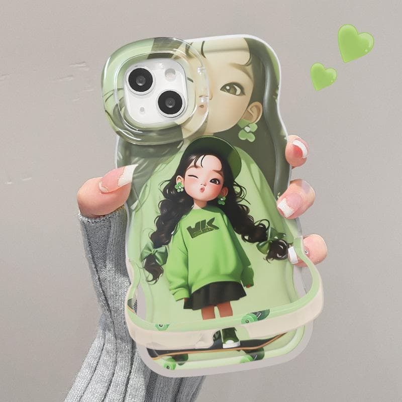 Cute Cartoon Girl Suitable for Iphone16promax IPhone Case 15 Dual Stand 14 Niche 13 Silicone Redmi K40/K40 Pro