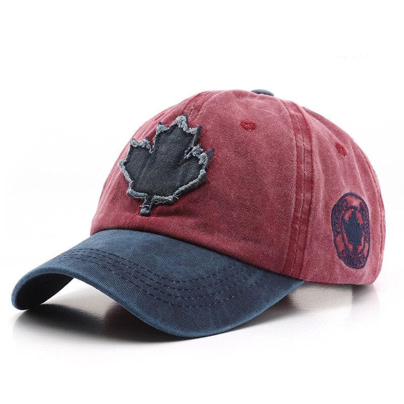 Maple Leaf Washed Old Color Block Cotton Baseball Cap Street Personality Men'S And Women'S Fashion Trend Cap Adjustable
