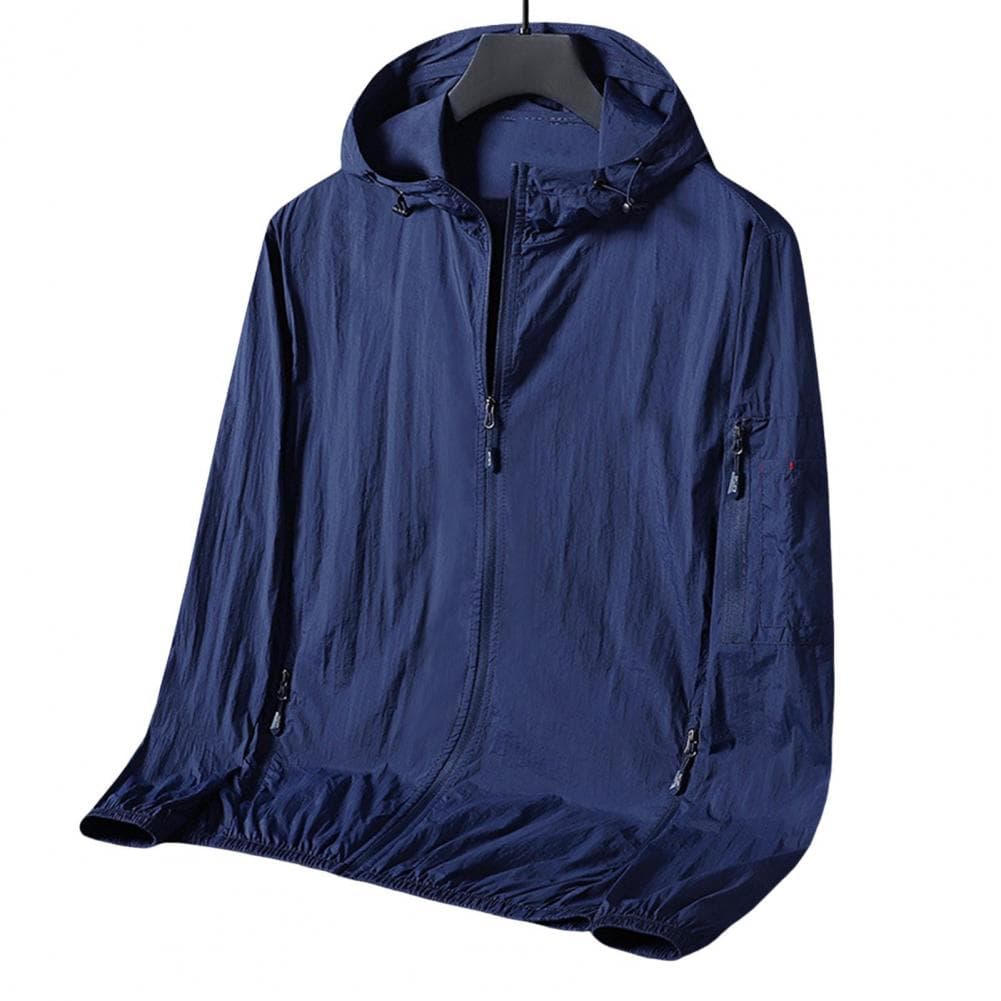 Men Spring Summer Sunscreen Clothing Solid Color Sun Hooded Jacket Zipper Placket Pockets Outwear XXL royal blue