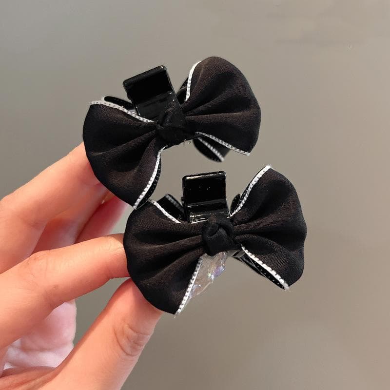 Korean Velvet Bow Hair Clip Claw Clamp Sweet Black Red Bow Small Hair Claw Clip Princess Headwear Girls Women Hair Claw Clip 2pcs