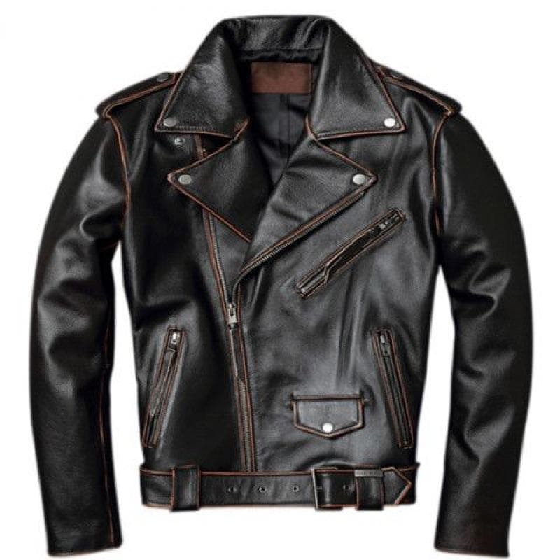 Do Old Leather Clothes Anti-season American Wash New First Layer Motorcycle Leather Jacket Lapel Diagonal Zipper Men's Wear 3XL