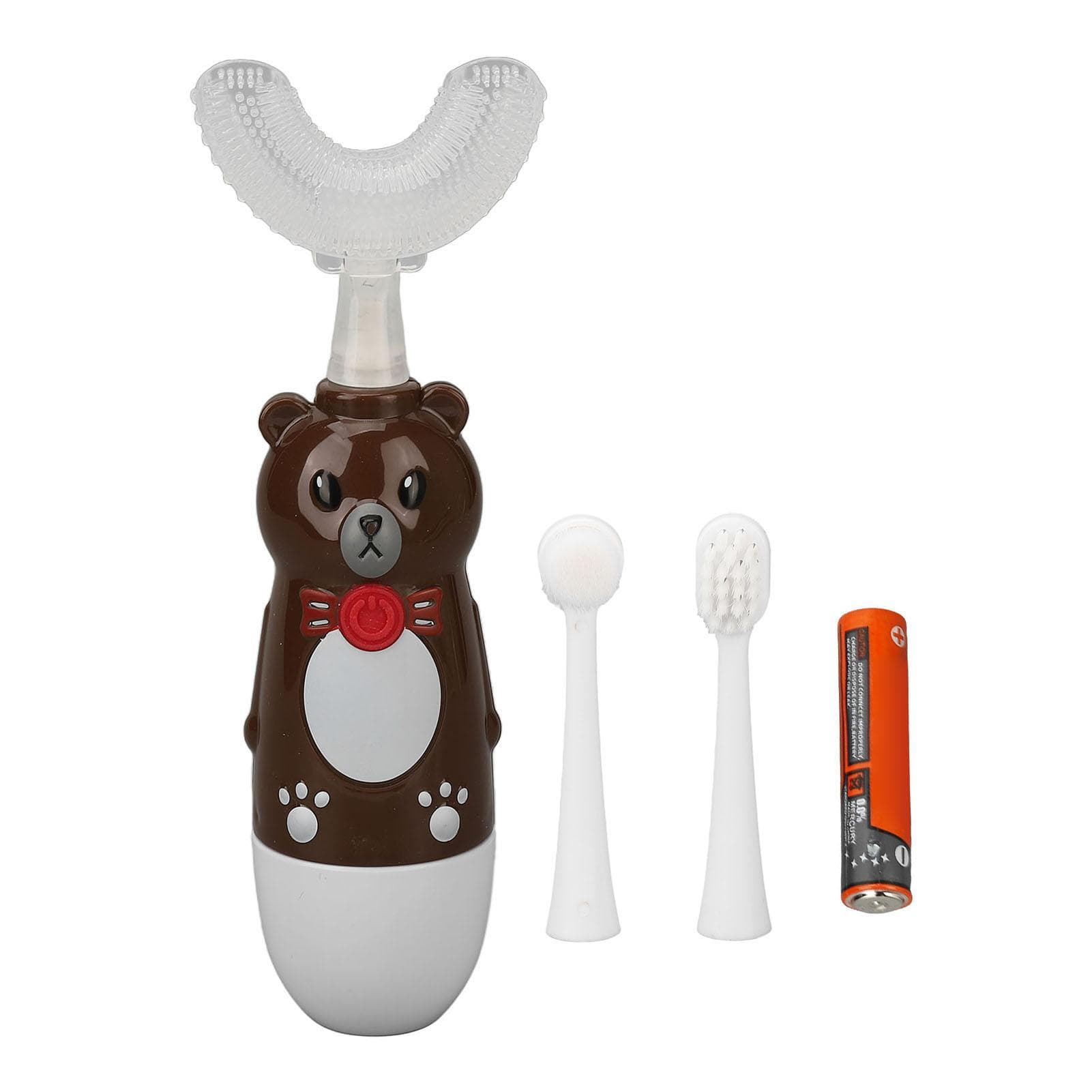 Kids Electric Toothbrush U Shaped Silicone Sonic Toothbrush with 3 Brush Heads for Children 6 To 12 coffee