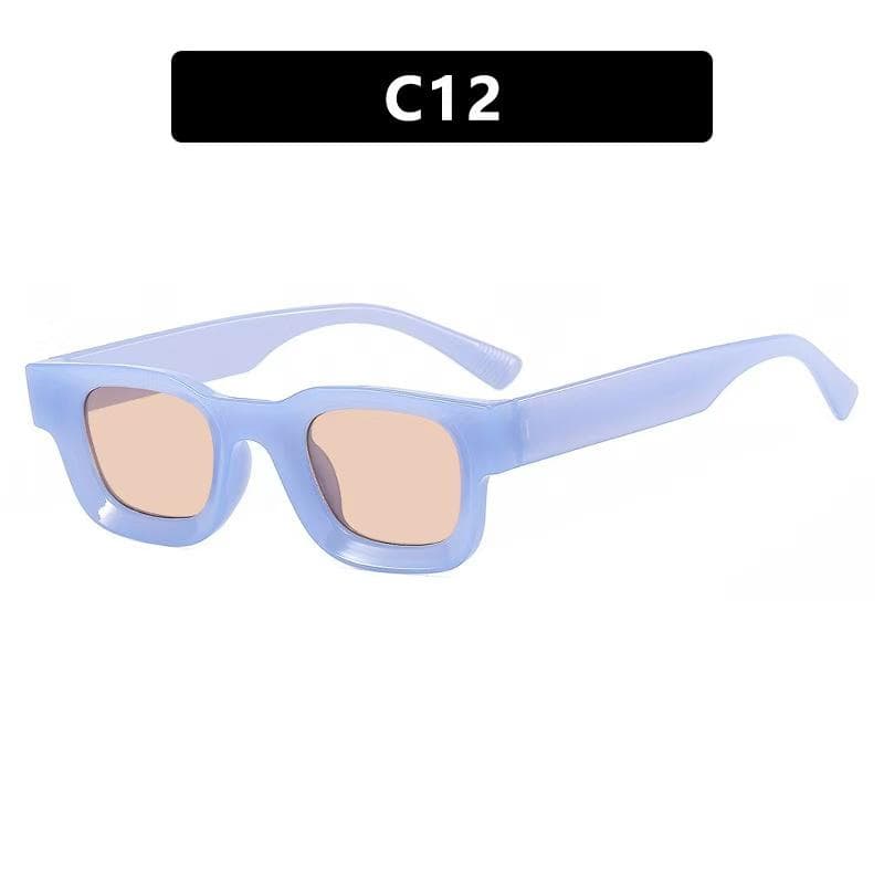 Small Rectangle Sunglasses Thick Frame UV400 Protection Unisex Eyewear for Men Women Black Blue Shades