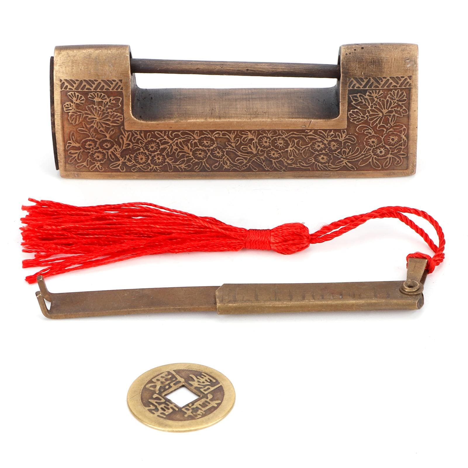 Antique Copper Lock Chinese Old Style Delicate Carved Padlock for Jewelry Box Wedding Gifts5cm