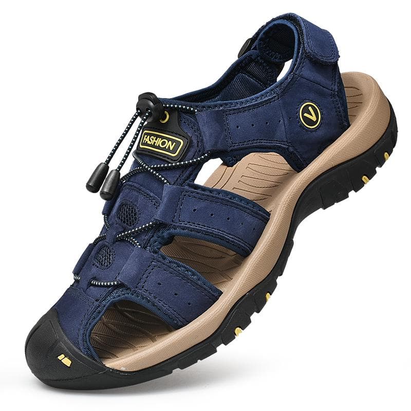 Men's Sandal Genuine Leather Men Shoes for Summer Large Size Outdoor Walking Shoes Male Sandals Man Slippers Plus Size 43 blue