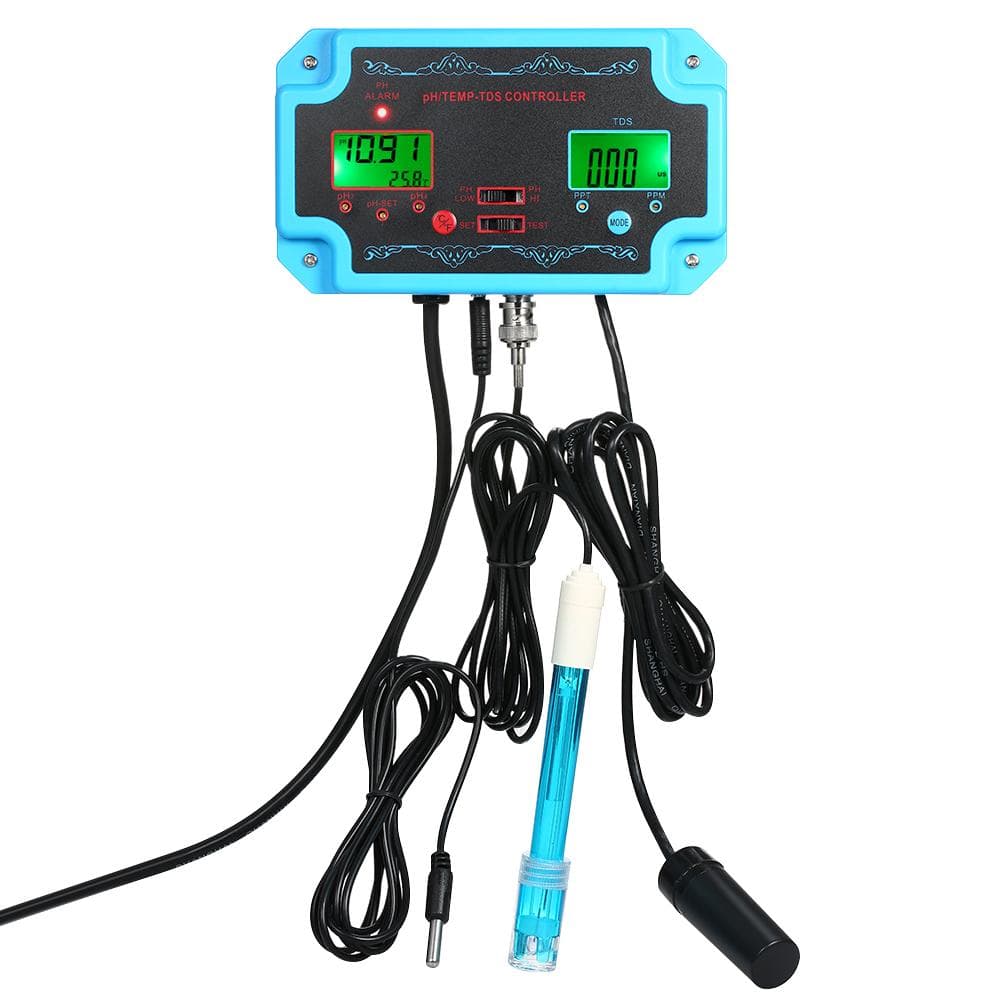 Professional 3 in 1 pH/TDS/TEMP Water Quality Detector pH Controller with Relay Plug Repleaceable EU Plug blue