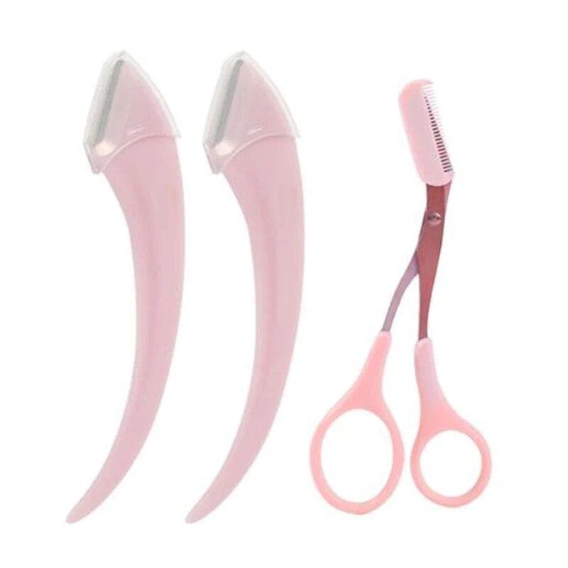 Eyebrow Trimming Knife Eyebrow Face Razor For Women Professional Eyebrow Scissors With Comb Brow Trimmer Scraper Accessories pink
