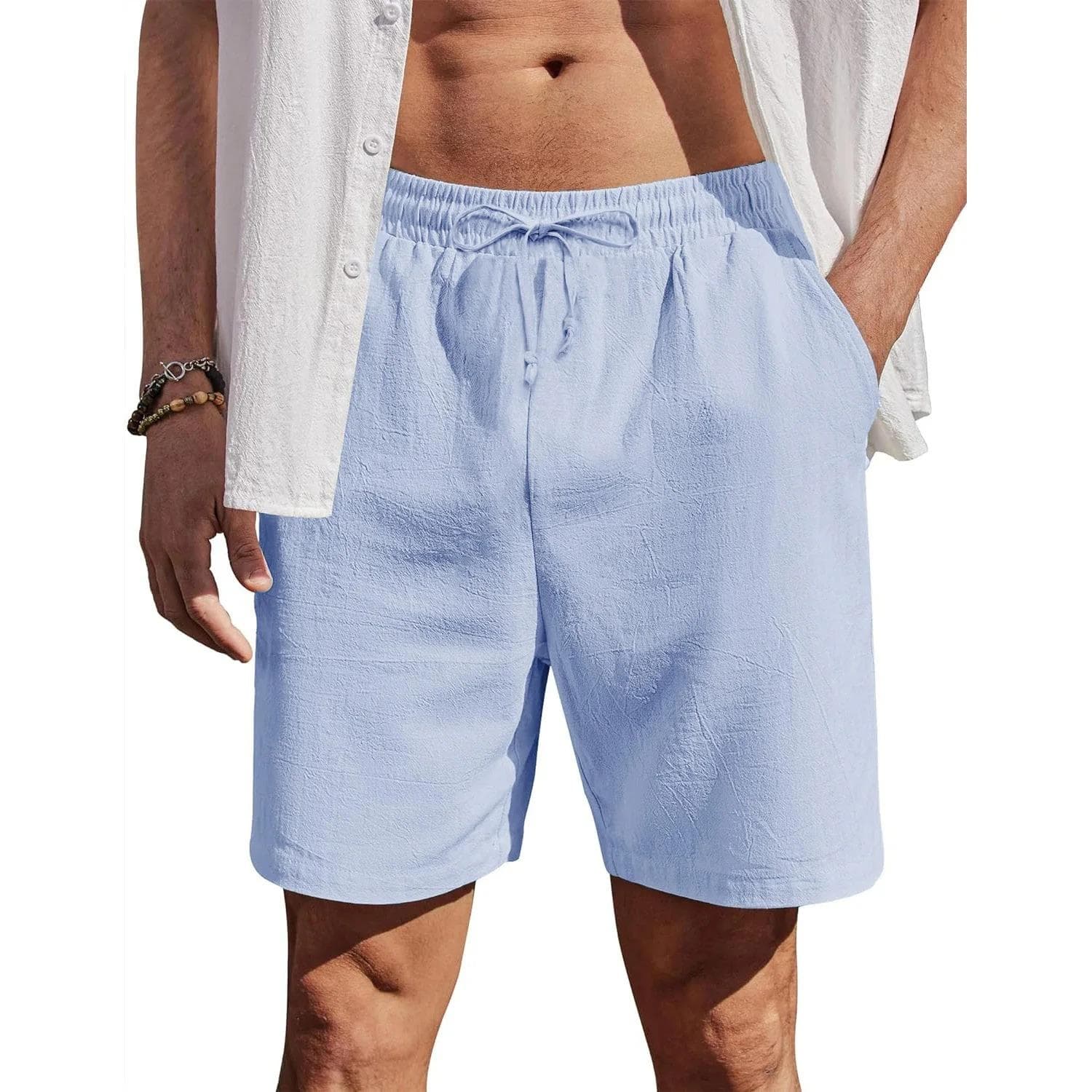 Men's Cotton Linen Shorts Beach Style Lightweight Breathable Casual Short Pants Vacation Hawaii Loose Fit Comfortable Shorts S