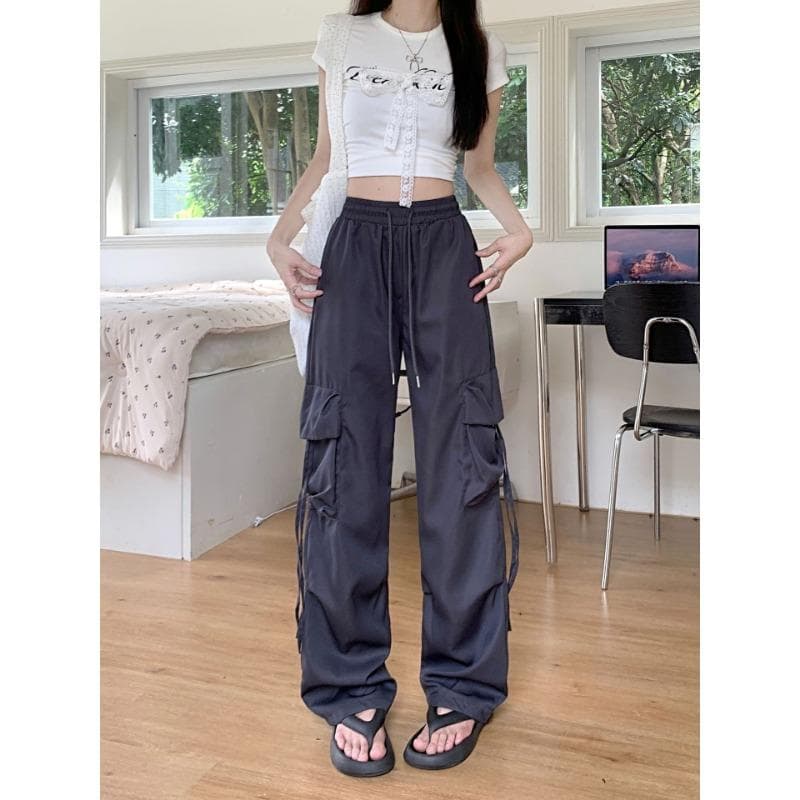 Dopamine Work Pants for Women In Spring and Summer Versatile Loose Street Dance Trousers Hip-hop Wide-leg Pants for Spring 4XL grey