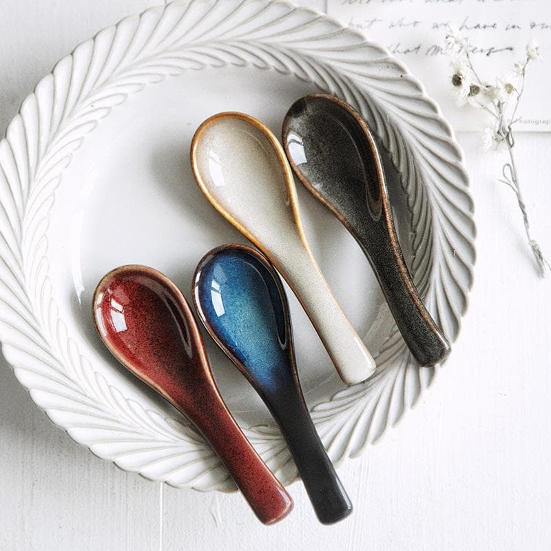 Japanese Kiln Rice Spoon Soup Spoon Porridge Spoon Household Creative Restaurant Spoons red