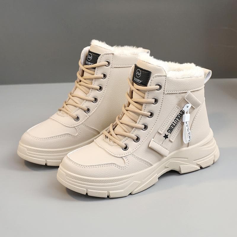 W2557 Women's Trendy 2024 Winter British Martin Boots with Thick Soles, Plush Lining, Height-Enhancing Design for Students and Street Style. 42 khaki