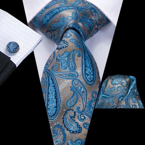 Hi-Tie Mens Silk Necktie Set Striped Paisley Solid Tie Pocket Square Cufflinks N-3533