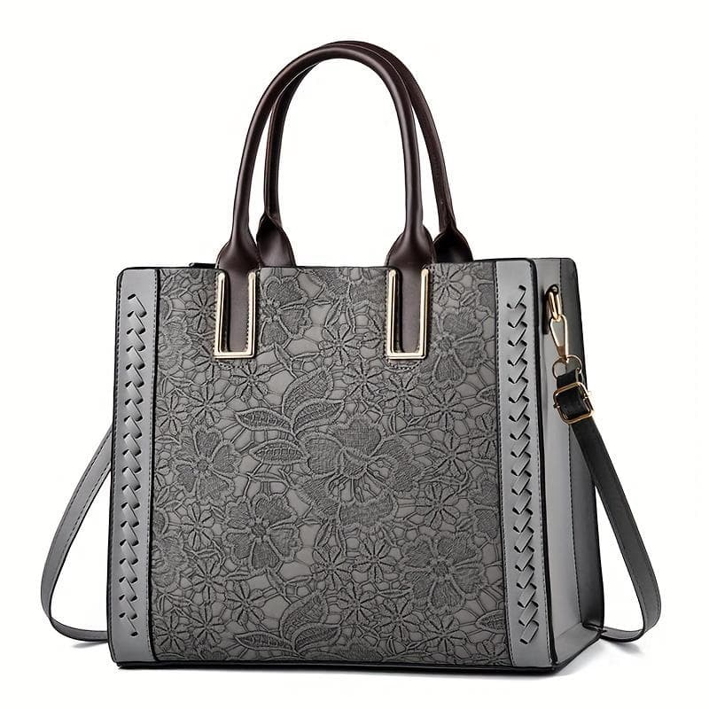 New Lace Embossed Large Capacity Soft Shoulder Oblique Span Multi-layer Texture Foreign Style Women's Bag grey