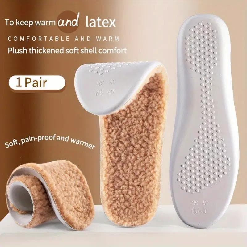 1Pair Latex Thermal Warm Insoles Thicken Soft Comfortable Insoles For Men & Women, Self-Heated Winter Sport Shoes Pad 41-42 brown