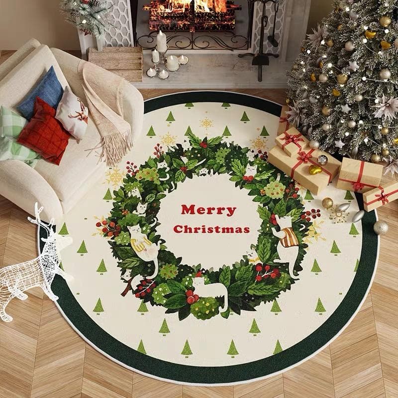 Christmas Tree Carpet Holiday Decoration Decoration Home Circular Floor Mat Autumn and Winter Deluxe Living Room Carpet 80x80cm