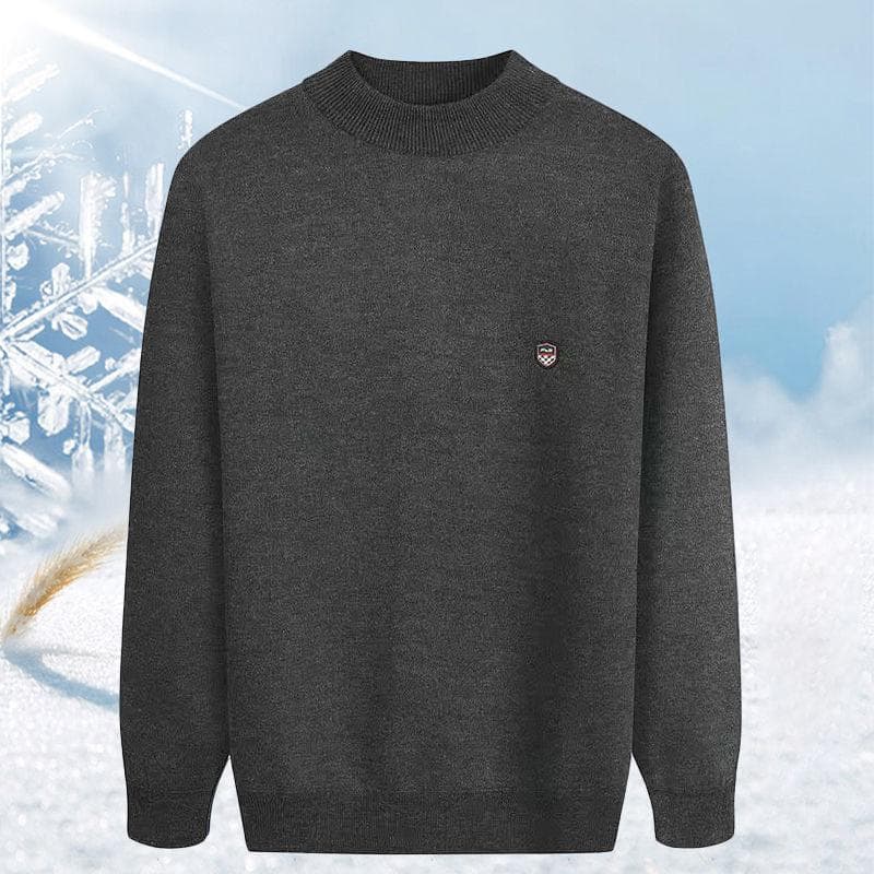 Winter Plus Velvet Sweater Round Neck Knit Sweater Plus Velvet Warm Pullover Sweater Suitable for Middle-aged and Elderly Dads L