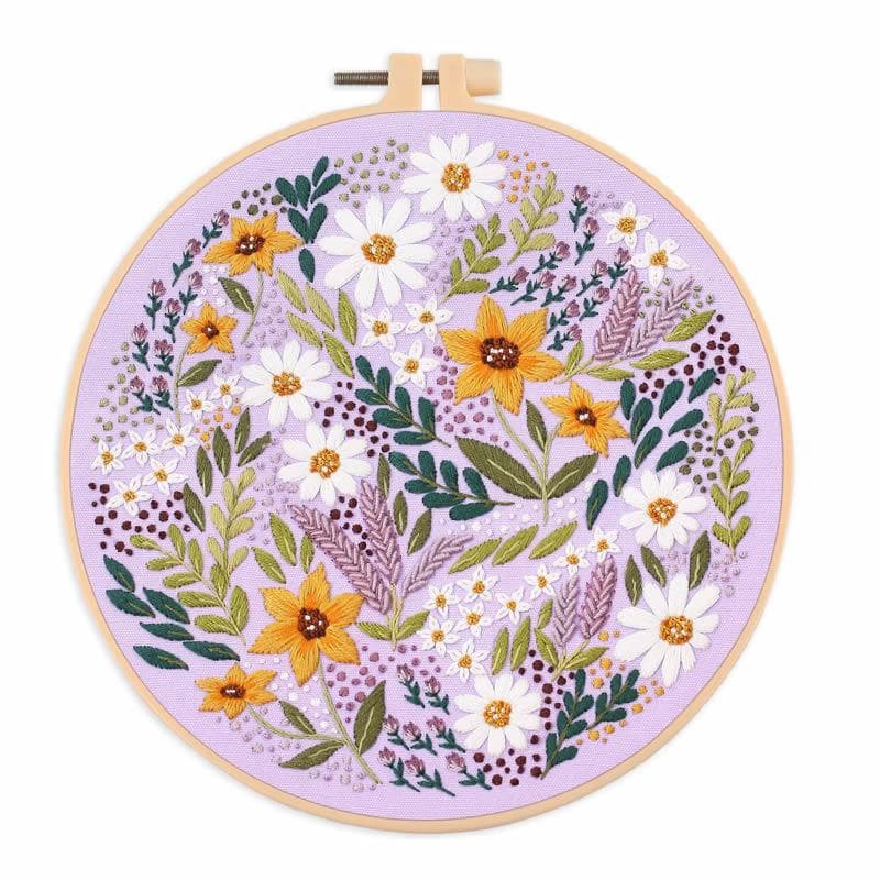 Embroidery Kit for Beginners and Embroidery Enthusiasts - Includes Floral Landscape with Thread Needles with hoop