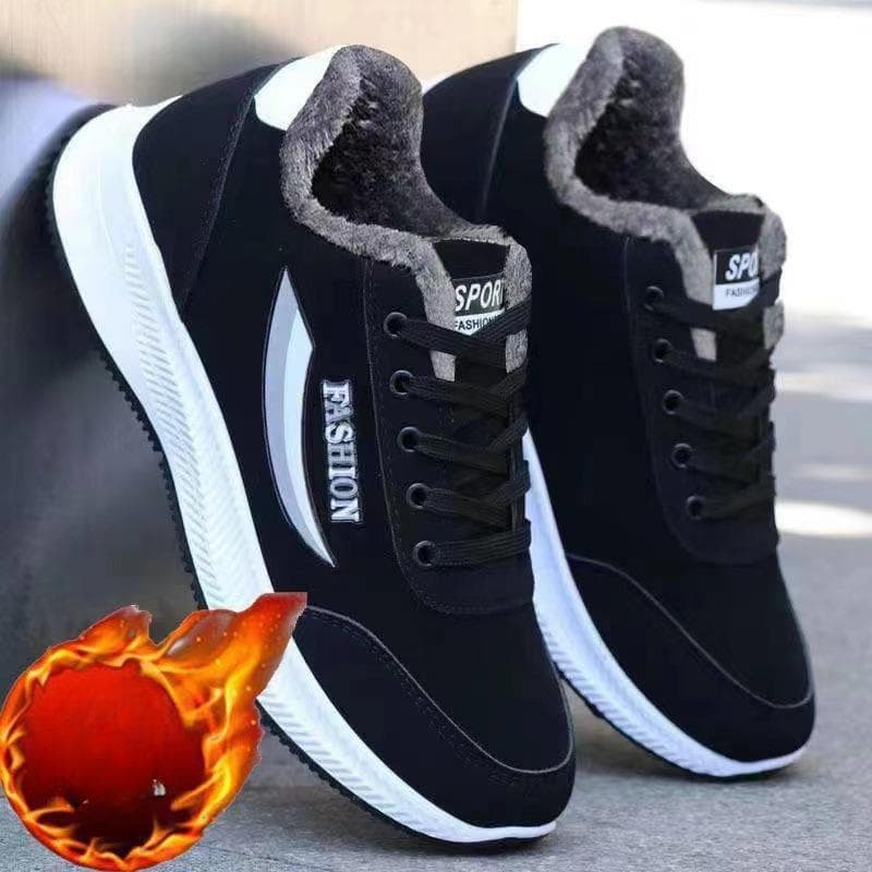 Winter Cotton Shoes Men's Sports Shoes Outdoor Snow Plush Thick Cotton Shoes Outdoor Travel Leisure Shoes 39 black