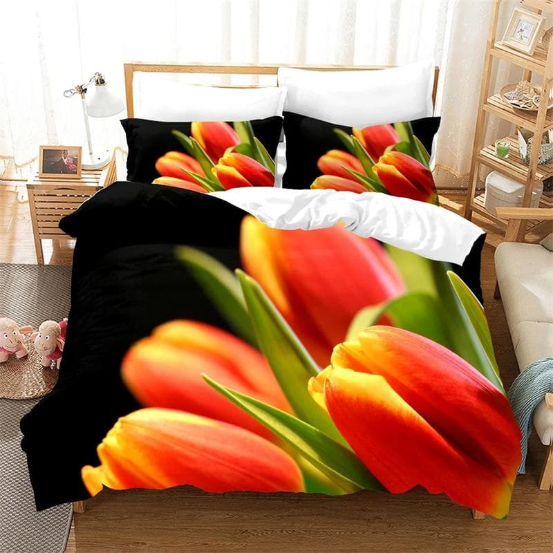 Flower Tulip Elegant Floral 3d Duvet Cover for Women Gifts Luxury Mother's Day Warm Gifts for Bedroom Decoration Queen King Size 240x200cm 3pcs
