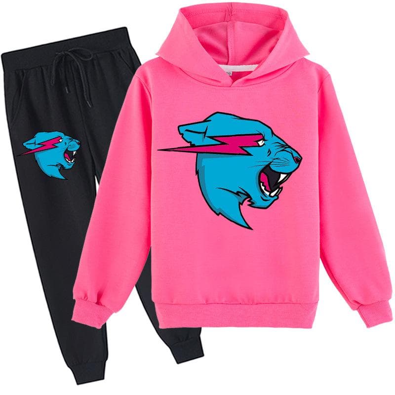 Fashion Mr Beast Lighting Cat Childrens Boys Sweater Cotton Hoodies and Pants Sets 120 persian rose
