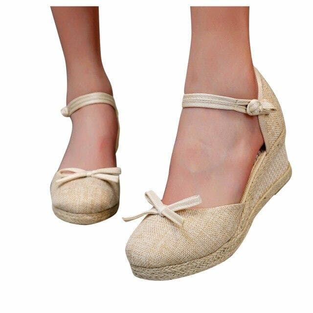 Ladies High Heels Shoes Female Sandalias Zapatos Mujer Women's Casual Shoes Breathable Slip-on Outdoor Leisure Wedges Sandals 41 beige