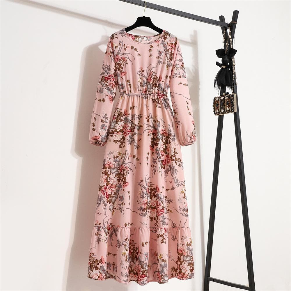 GMXIA Women's Fashion Summer Spring Floral Print Long Sleeve Casual Dresses M