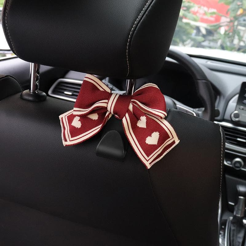 Bowknot Car Hooks Seat Back Vehicle Headrest Organizer Storage Hanger Groceries Handbag Women Car Accessories red