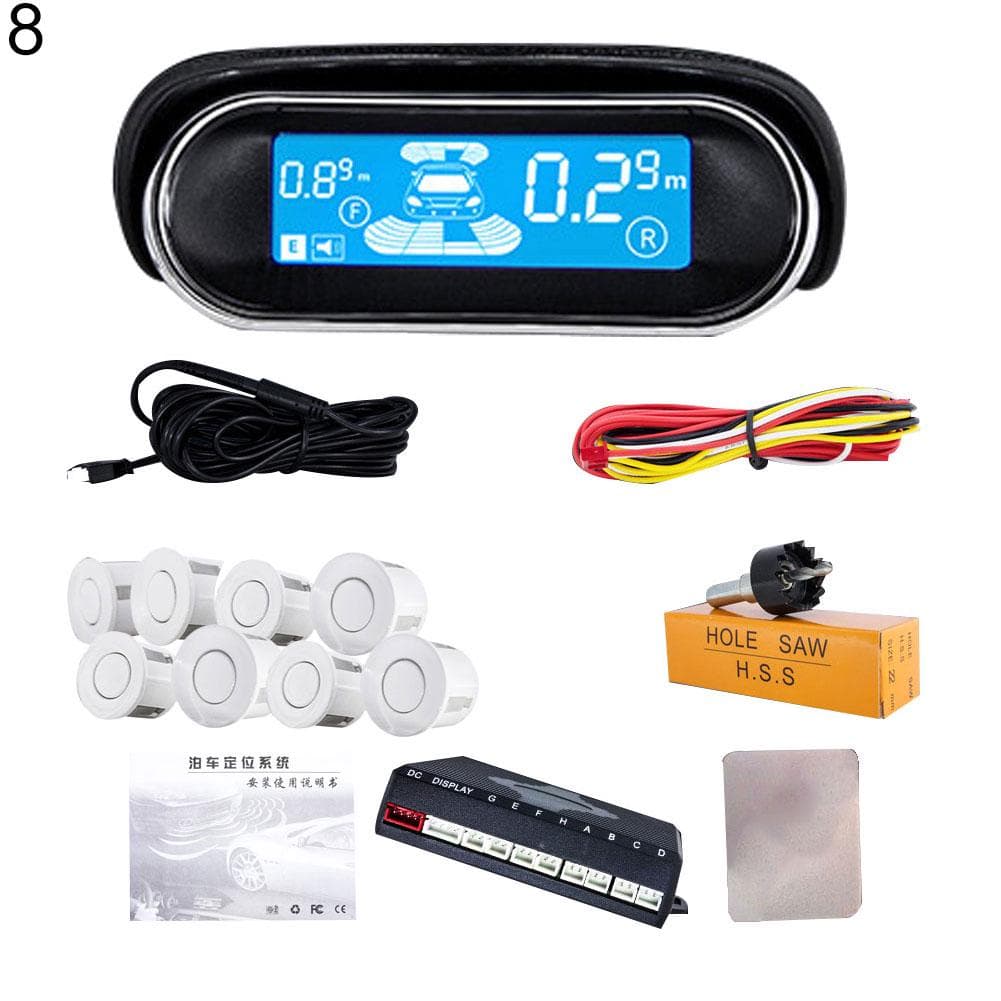2/4/6/8 Parking Sensors Car Auto Reversing Radar LCD Display Back Side Monitor Car Electronics 8-Probe white