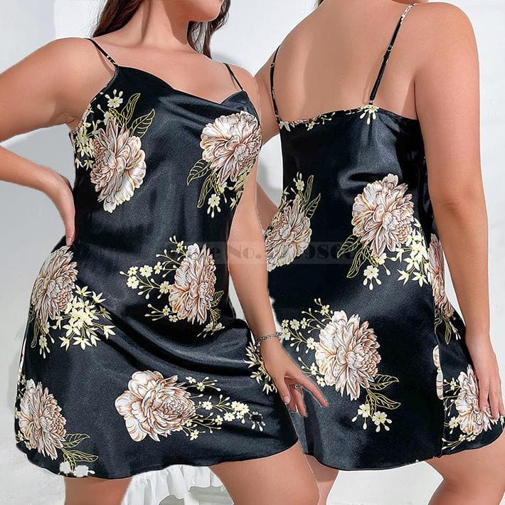 Spring and Summer Printed Floral Robe Suspender Pajamas Women's Kimono Bathrobe Dress Loose Satin Home Dressing Gown 5XL