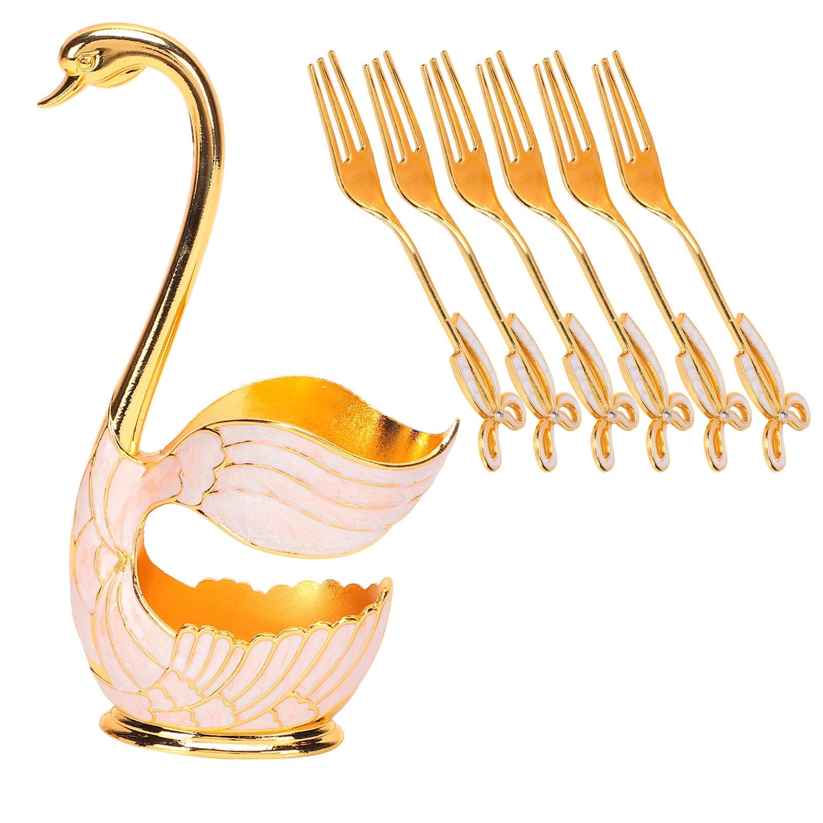 Tableware Sets Coffee Fruit Dessert Spoons Household Tableware with Swan Holder Decoration(Golden