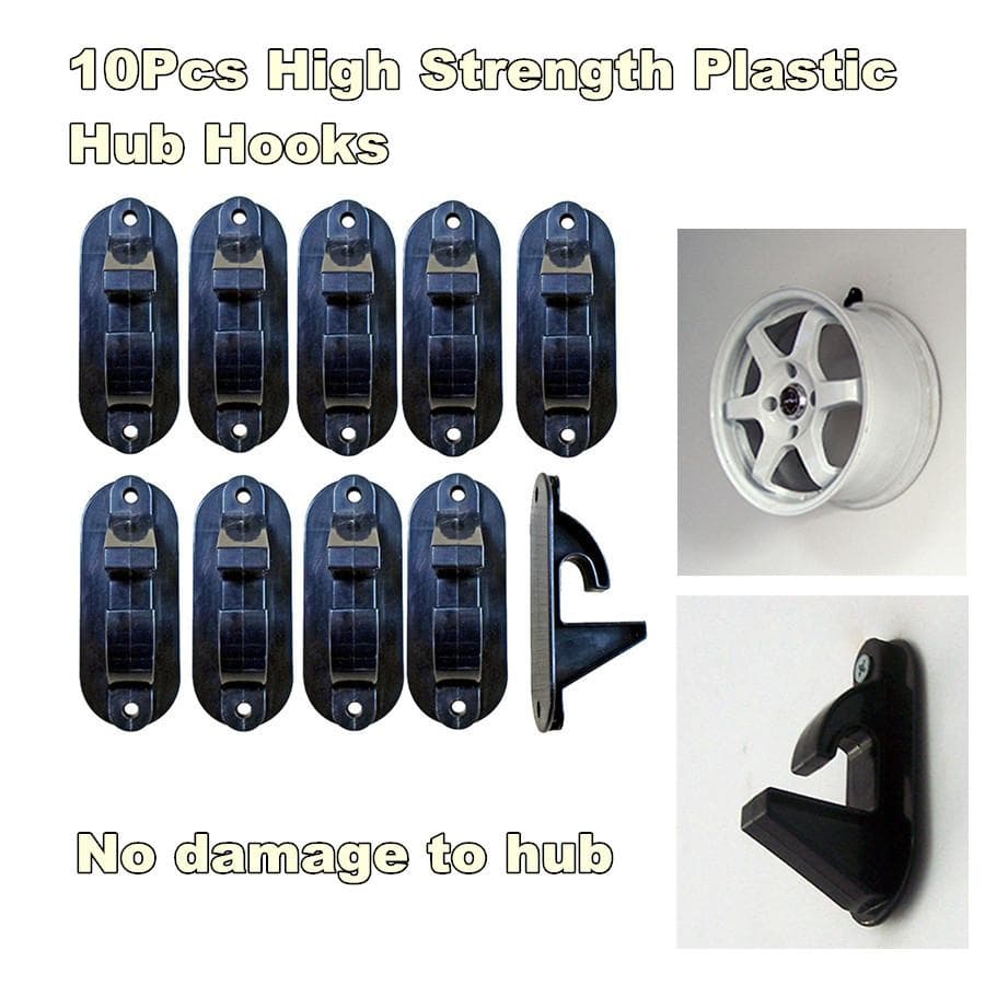 10x Car Tire Wheel Rim Hub Hook Garage Wall Mounting Hanger Black ABS Max. 22