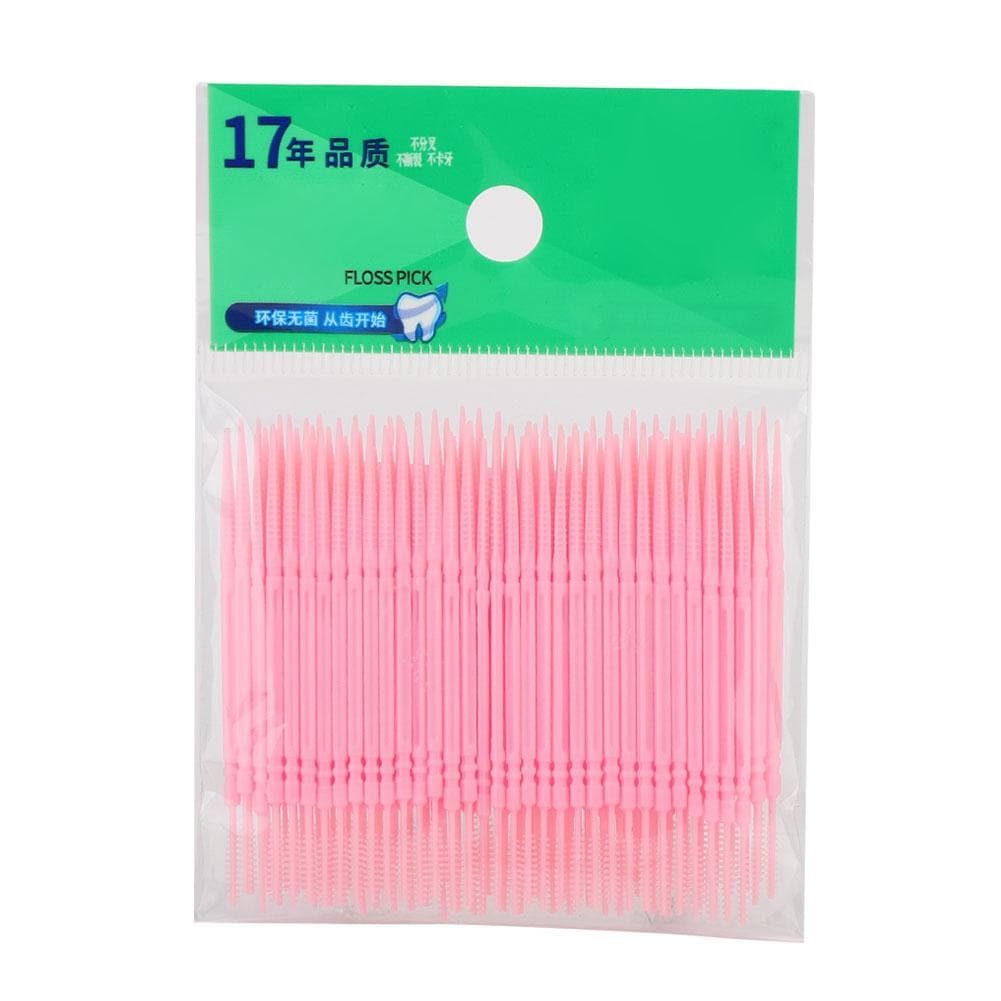 100pcs Bag Double Head Teeth Cleaning Toothpick Oral Care Floss Pick Toothpick (Pink)