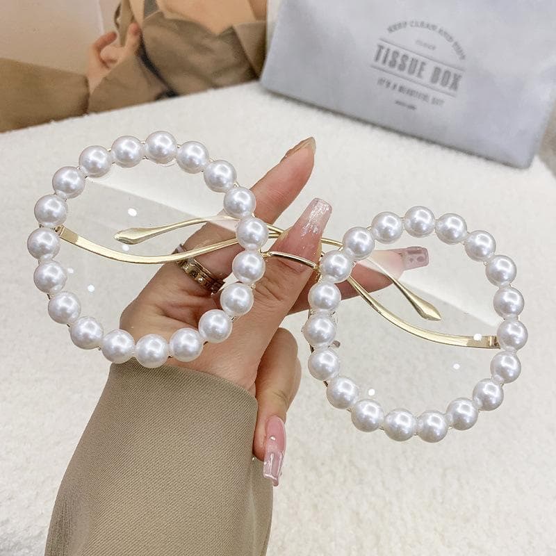 Wave Legs Sunglasses Women'S Rihanna With Glasses Pearl Metal Round Frame Sunglasses
