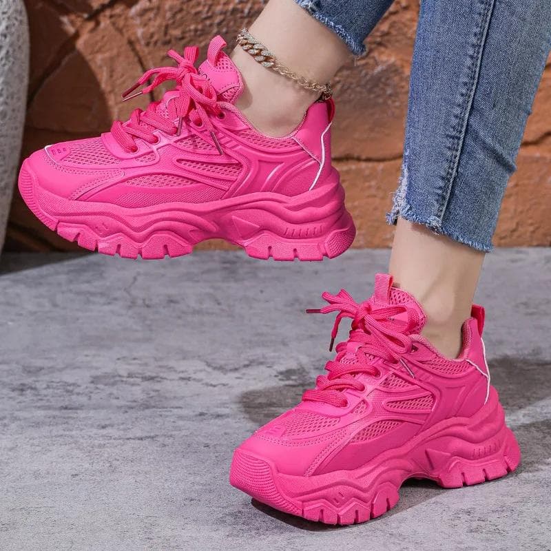 Dad's Shoes for Women 2025 New Mesh Breathable Thick Sole Height Increasing Casual Sports Women's Shoes Zapatillas De Deporte 38 rose red