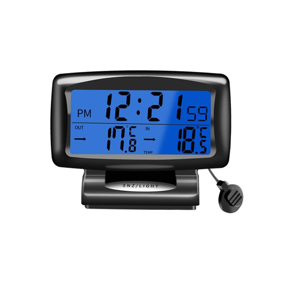 Car Clock Thermometer 2 in 1 Digital Clock & Temperature Meter with Backlit LCD Display 12H24H black