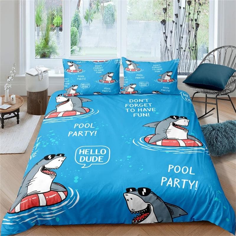 Dolphin Ocean King Queen Duvet Cover Cute 3D Sea Animal Bedding Set for Kids Teens Adults Shoal of Fish Blue 2/3pcs Quilt Cover 135x200cm 2pcs