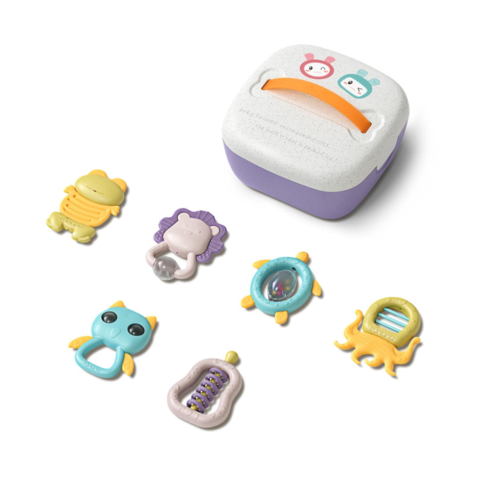 Baby Rattles Teethers Toys Set Grasping Toys Spin Shaking Bell Teething Toys with Storage Box for 6PCS