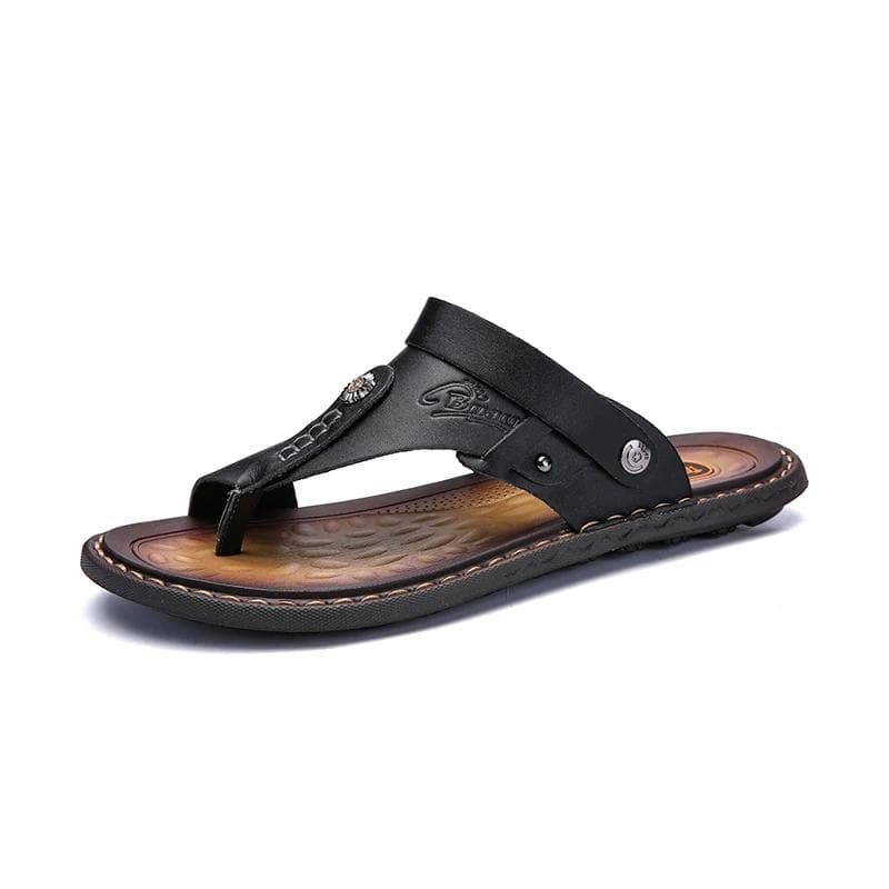 DUDELI Hot Sale Men'S Sandals Genuine Leather Men Summer Shoes Leisure Slippers Flip-Flops Men Comfortable Footwear Soft Sandal 39 black