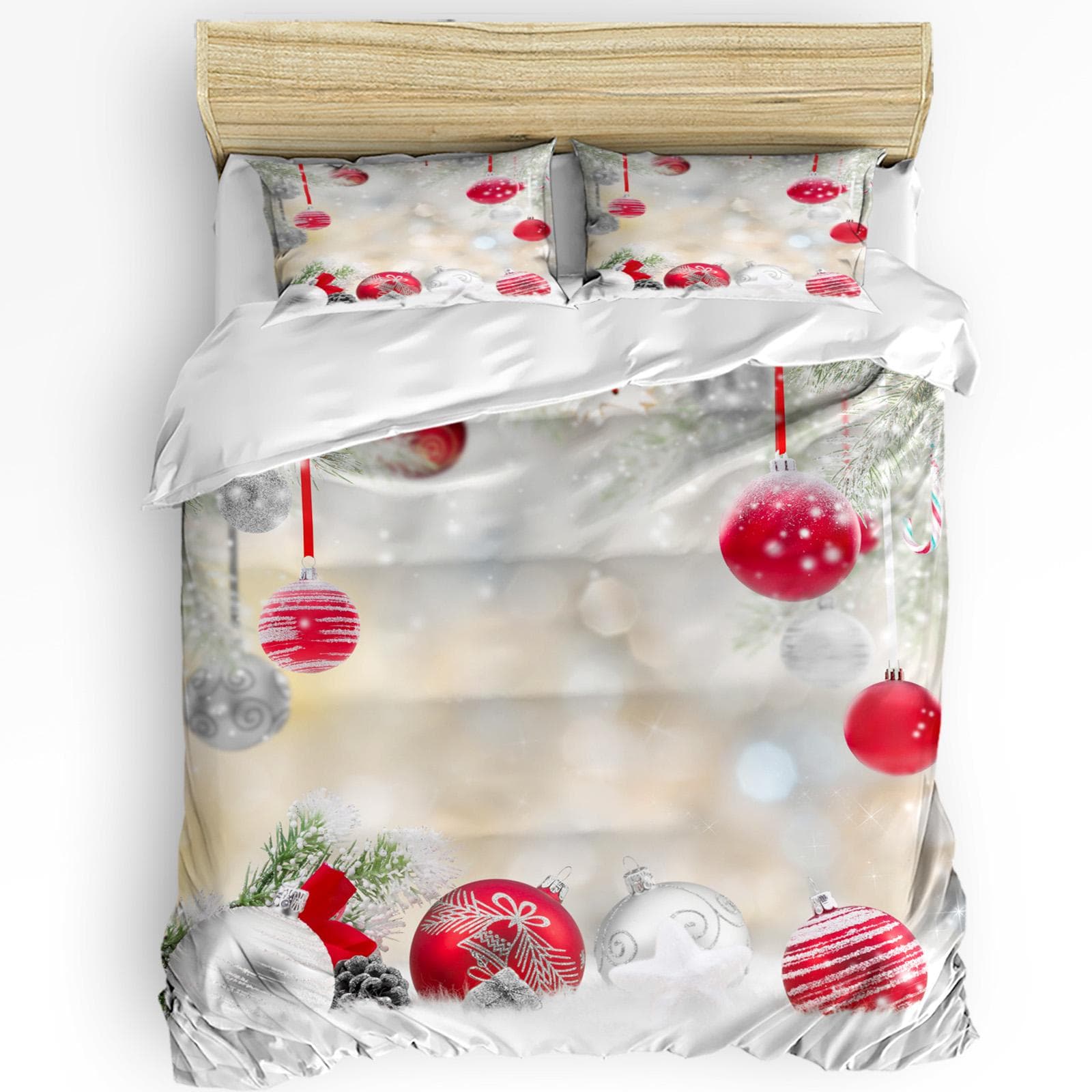 Christmas Tree Gifts Santa Claus Bells Snowflakes 3pcs Bedding Set For Bed Home Textile Duvet Cover Quilt Cover Pillowcase EU single(135x200cm)
