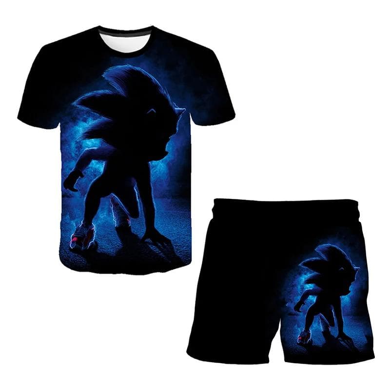 2025 MINISO New boys and girls super sonic Tshirts+shorts Harajuku Sonic print suit T-shirt + shorts fashion street style children's short sleeves 120