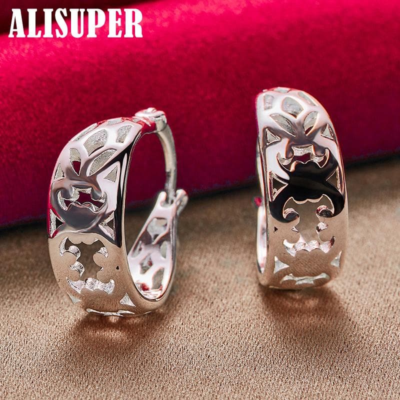 925 Sterling Silver Geometric Hollow Hoop Earring Jewelry 2.10*1.60cm