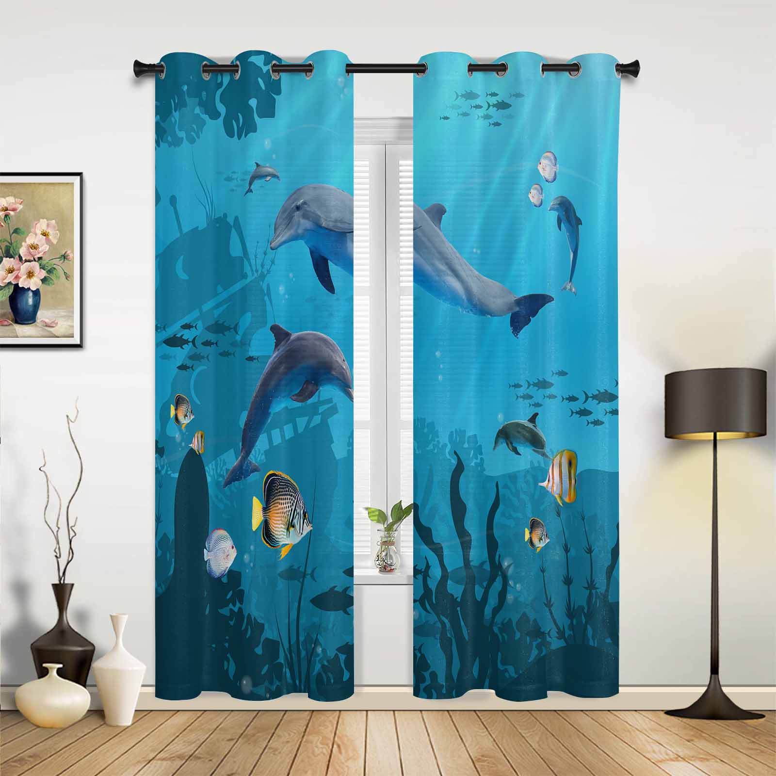 Forest Animals Cute Fox Bear Deer Flower Plants Window Curtains Curtains for Living Room Decorative Items Living Room 135W x 60H(cm)