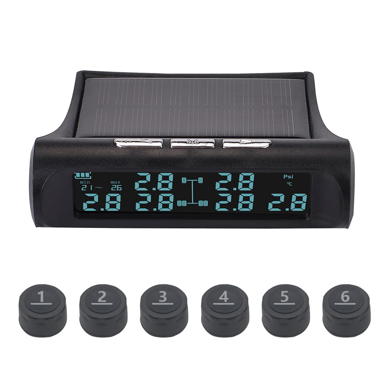 Tire Pressure Monitoring System, Solar Powered 6-Wheel Freight Vehicle Tire Pressure Monitor System black