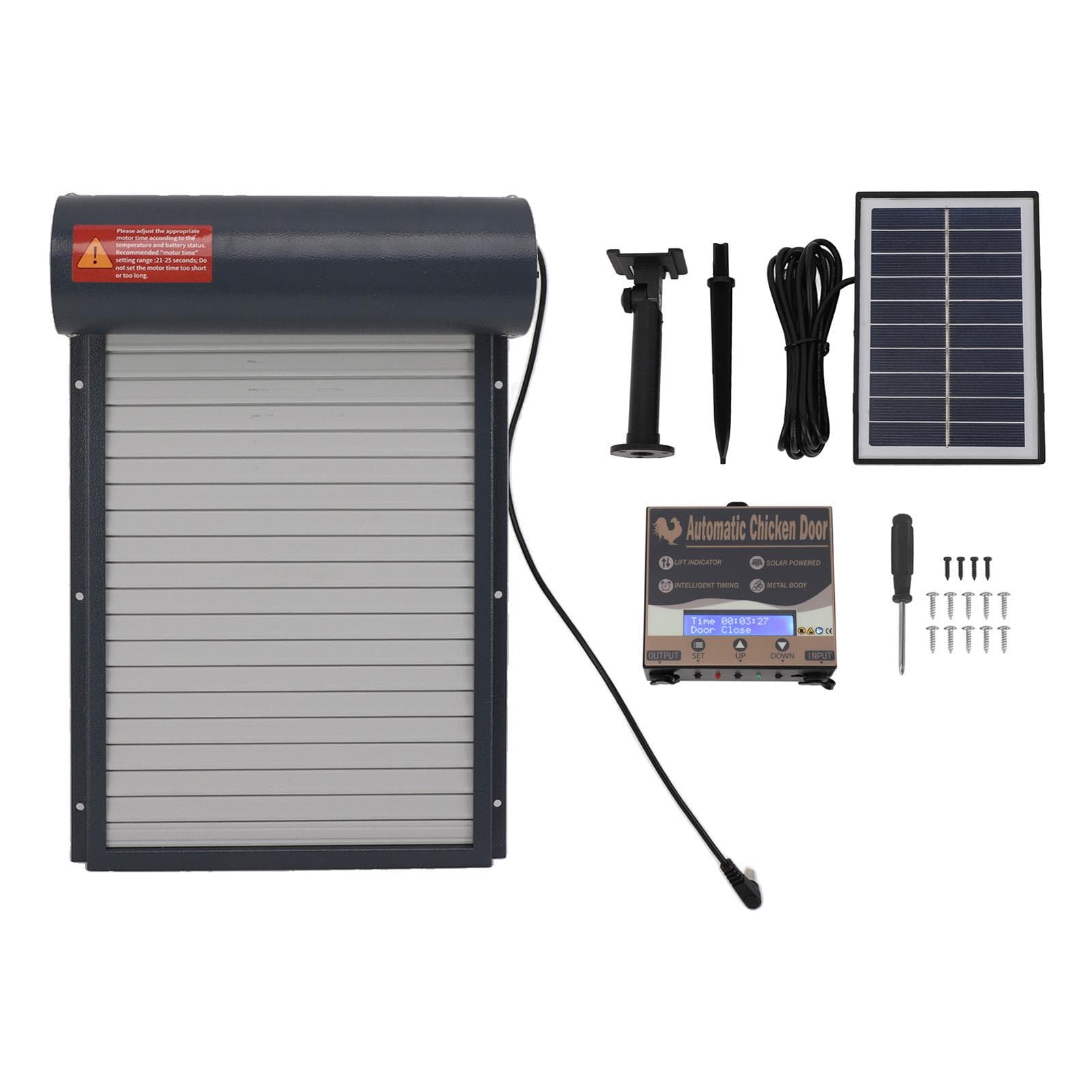 Chicken Doors Grey Solar Powered Time Control Programmable with LED Display Controller Automatic