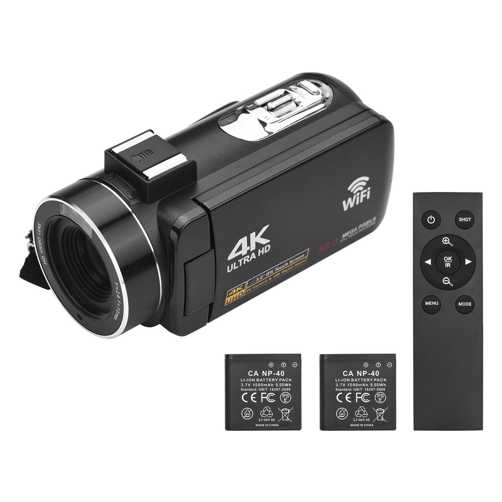 4K Digital Video Camera WiFi Camcorder DV Recorder 56MP 18X Digital Zoom 3.0 Inch IPS Touchscreen black
