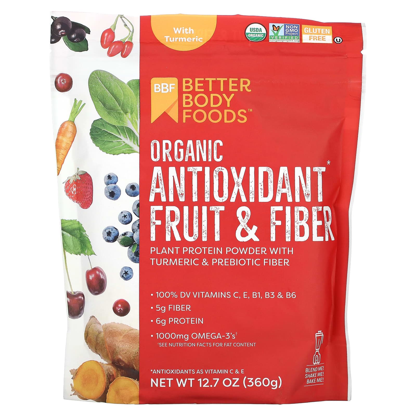 BetterBody Foods, Organic Antioxidant Fruit & Fiber with Turmeric, 12.7 oz (360 g)