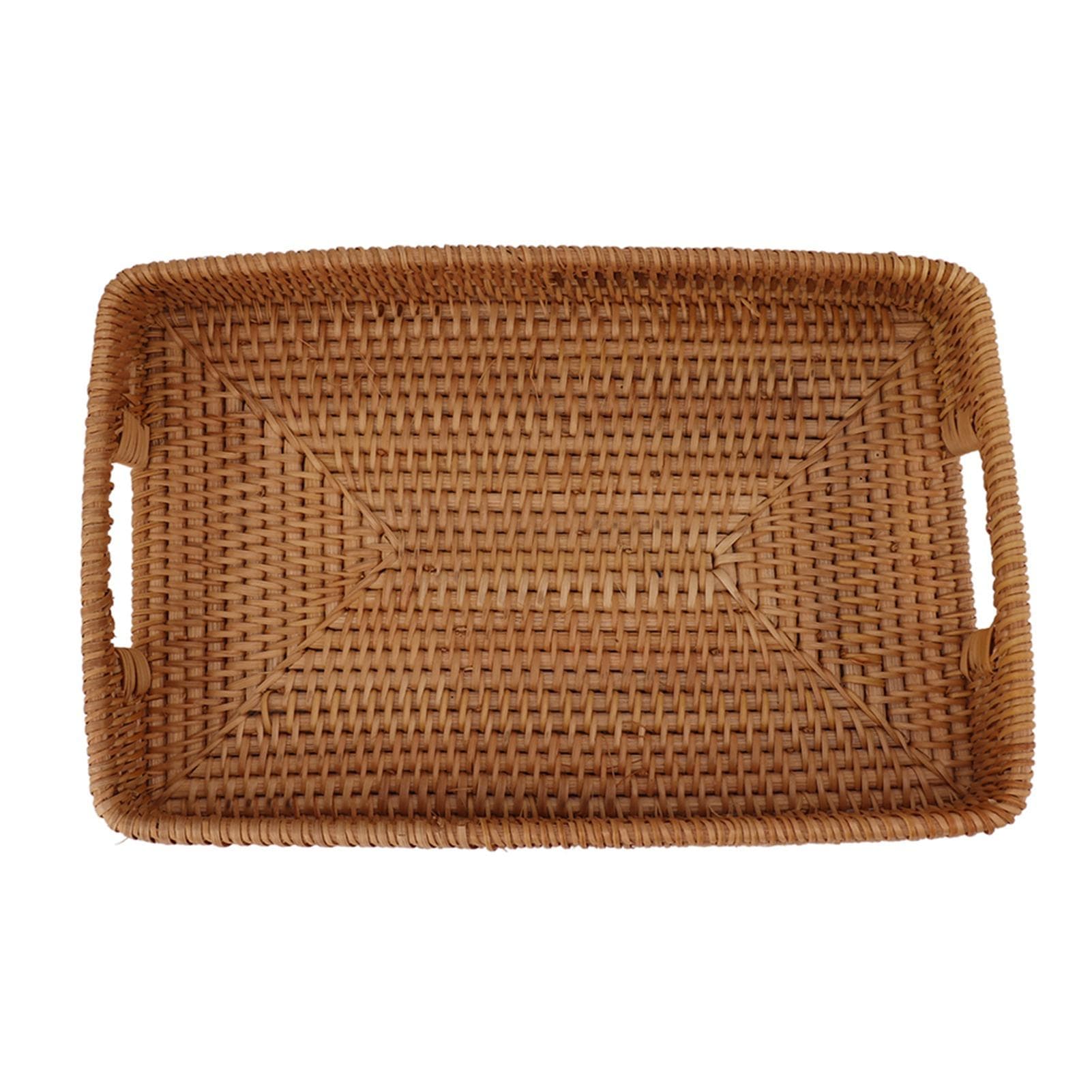 Serving Basket Tray with Handles Rattan Rectangle Large Capacity Durable Decorative Tray for Fruits 38*26*7.5cm