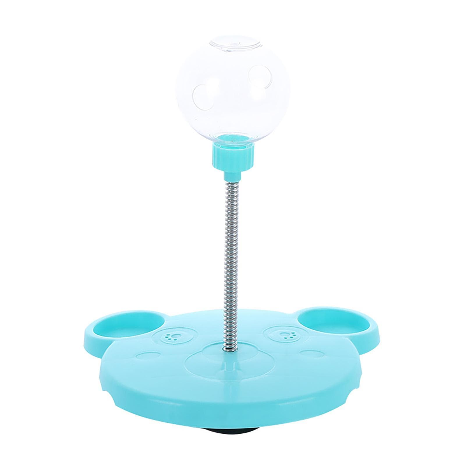 Cat Treat Dispenser Toy Plastic Cute Bear Shape Leaky Food Circle Ball Track Feeder Toy with Spring blue