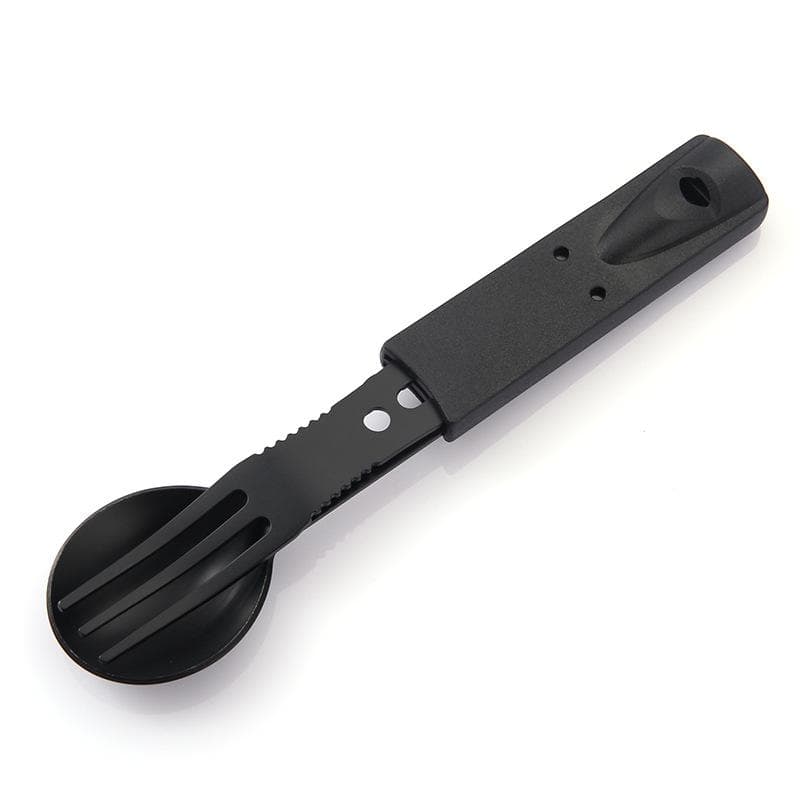 2Pcs/set Outdoor Multi Functional Camping Tableware Set Outdoor Stainless Steel Spoon Fork black